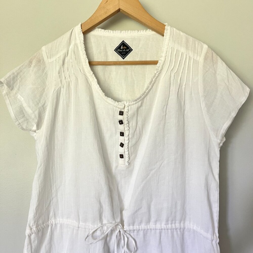 Blanc Du Nil Dress Size T3 Large White Cotton Gauze Drawstring Beach Resort - Picture 2 of 13